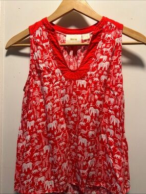 Maeve Red and White Animal-Print Sleeveless Top